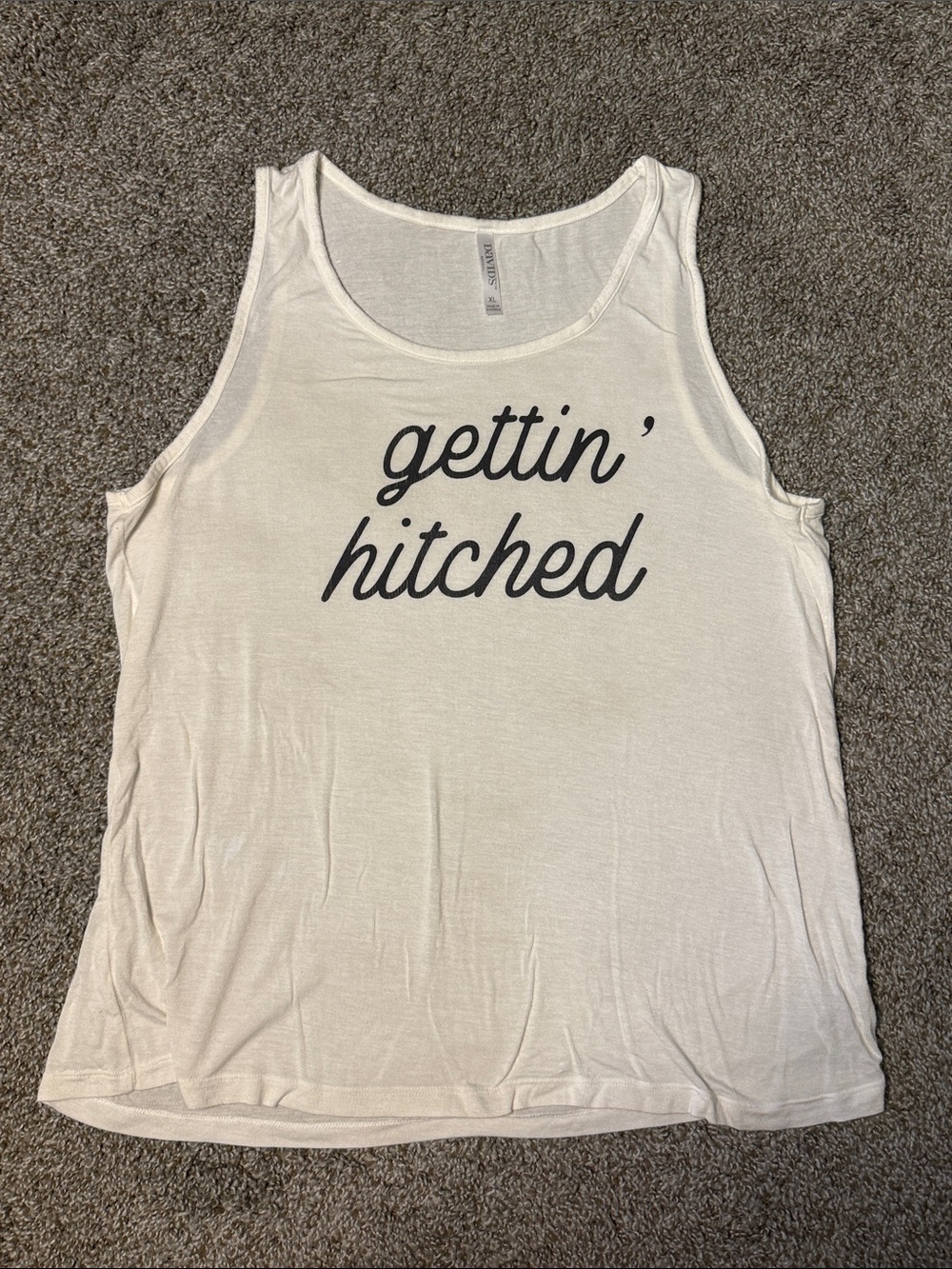 David's Bridal White Tank Top with Black Script
